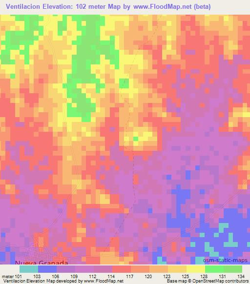 Ventilacion,Colombia Elevation Map