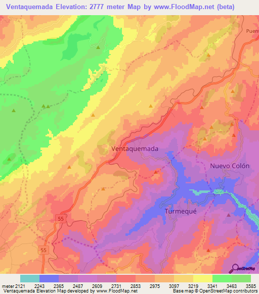 Ventaquemada,Colombia Elevation Map