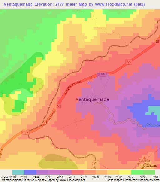 Ventaquemada,Colombia Elevation Map