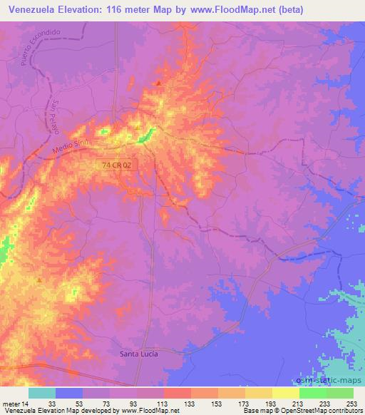 Venezuela,Colombia Elevation Map