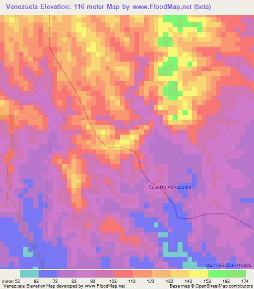 Venezuela,Colombia Elevation Map