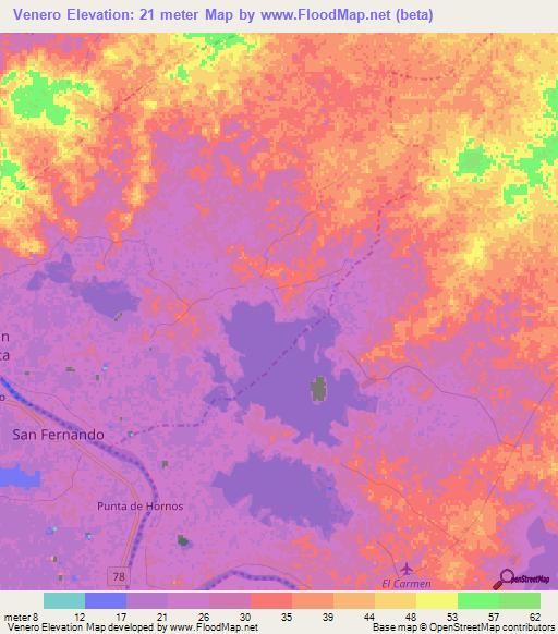 Venero,Colombia Elevation Map