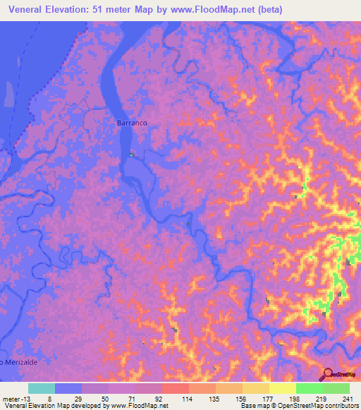 Veneral,Colombia Elevation Map