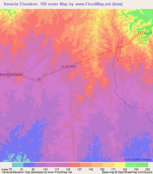 Venecia,Colombia Elevation Map