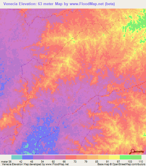 Venecia,Colombia Elevation Map