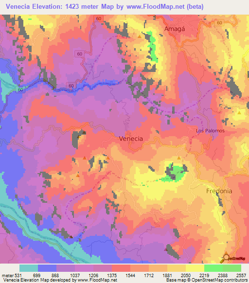 Venecia,Colombia Elevation Map