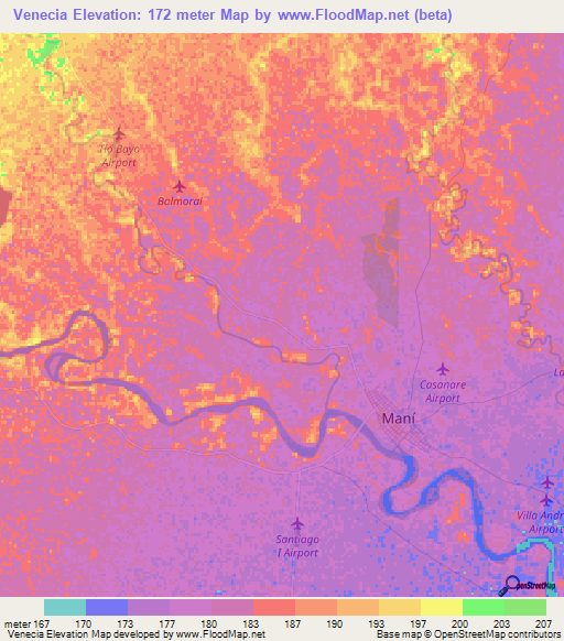 Venecia,Colombia Elevation Map