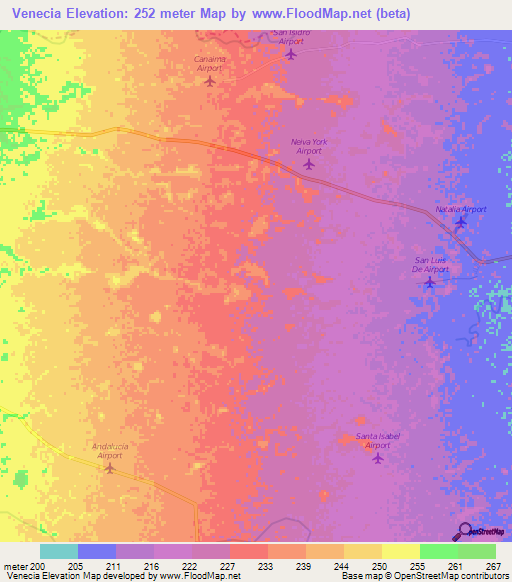 Venecia,Colombia Elevation Map