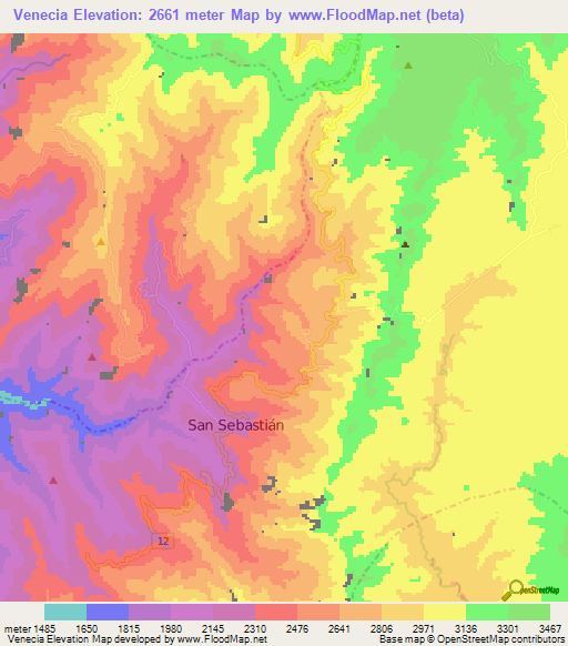 Venecia,Colombia Elevation Map