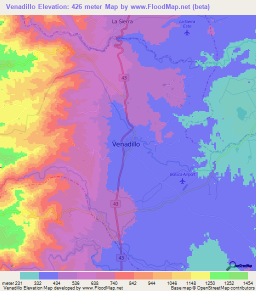 Venadillo,Colombia Elevation Map