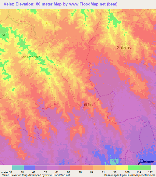 Velez,Colombia Elevation Map