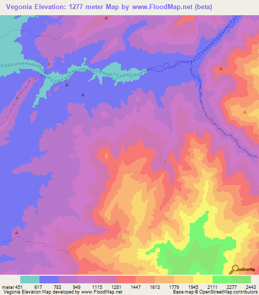 Vegonia,Colombia Elevation Map