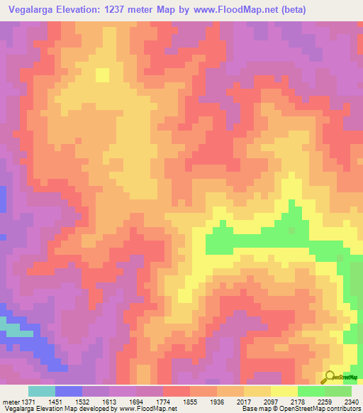 Vegalarga,Colombia Elevation Map