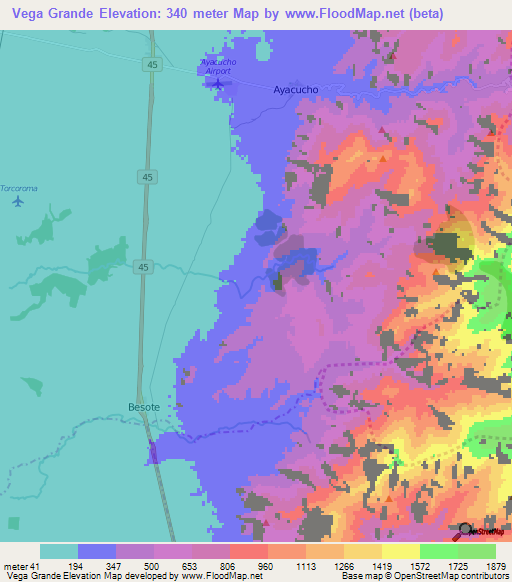 Vega Grande,Colombia Elevation Map