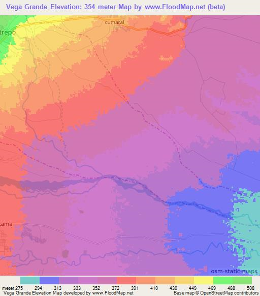 Vega Grande,Colombia Elevation Map