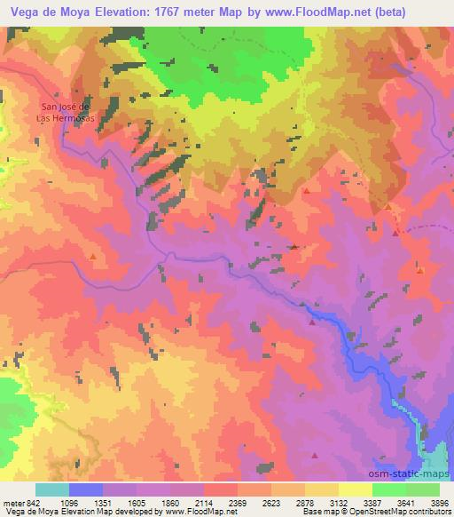 Vega de Moya,Colombia Elevation Map