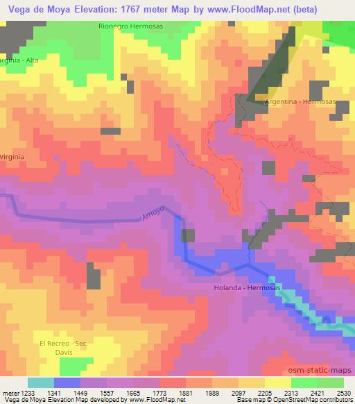 Vega de Moya,Colombia Elevation Map