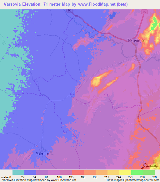 Varsovia,Colombia Elevation Map