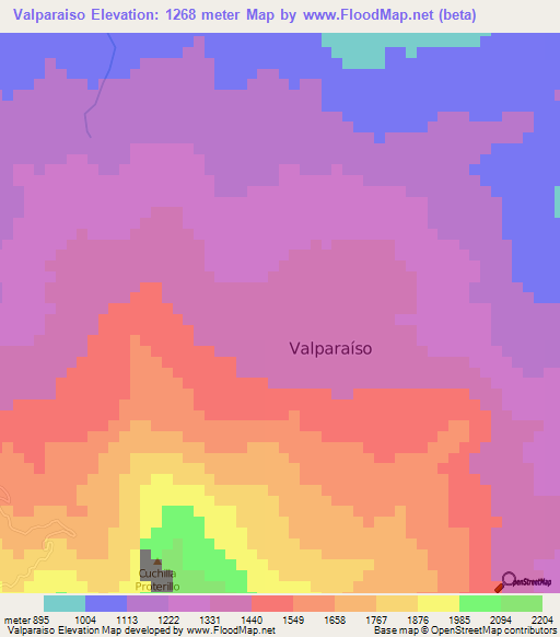 Valparaiso,Colombia Elevation Map