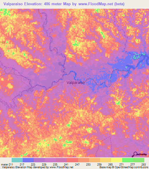 Valparaiso,Colombia Elevation Map