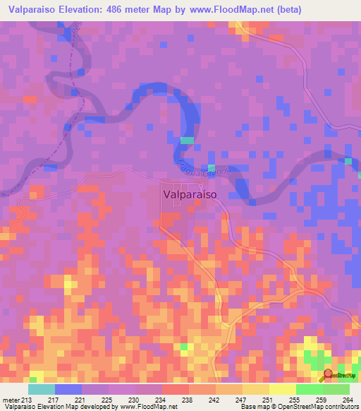 Valparaiso,Colombia Elevation Map