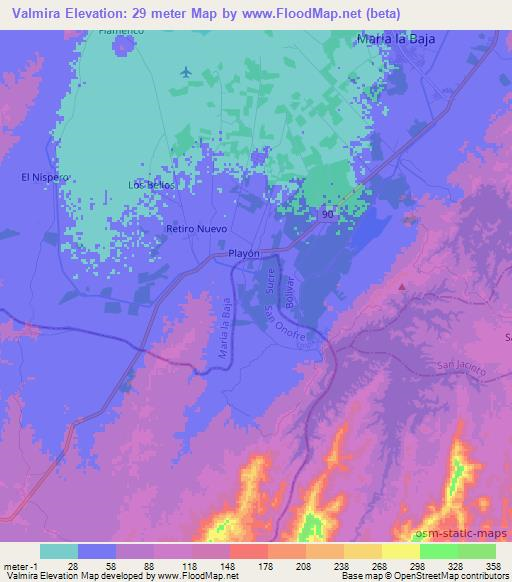 Valmira,Colombia Elevation Map