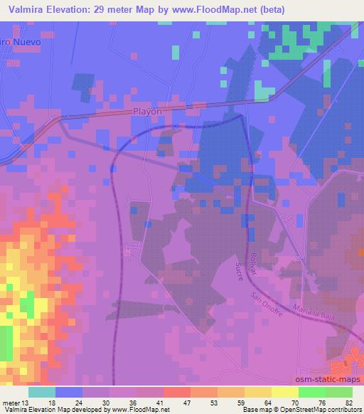 Valmira,Colombia Elevation Map