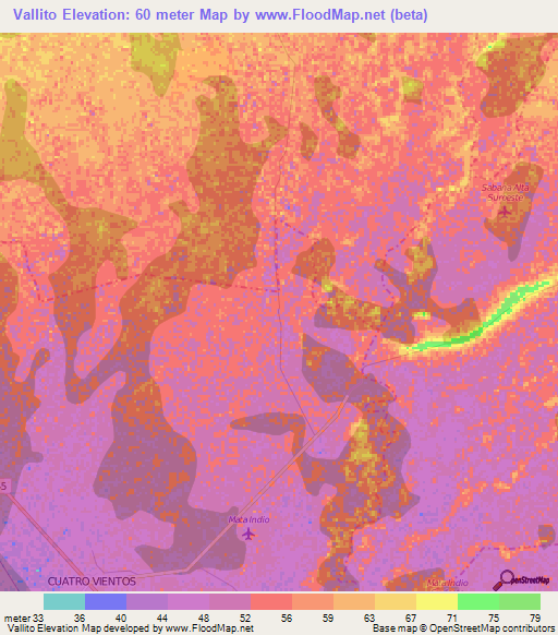 Vallito,Colombia Elevation Map