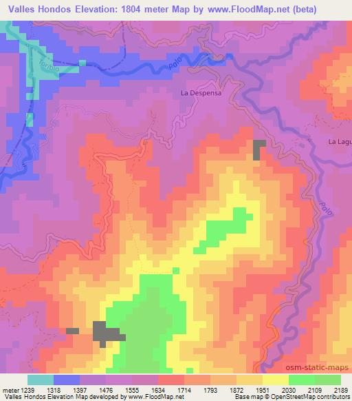 Valles Hondos,Colombia Elevation Map