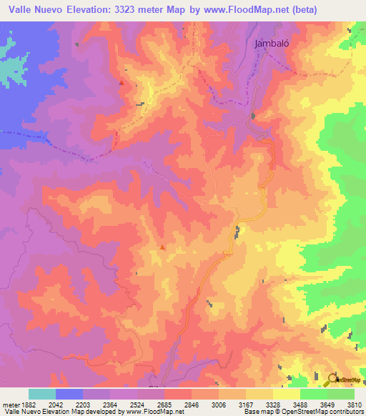 Valle Nuevo,Colombia Elevation Map