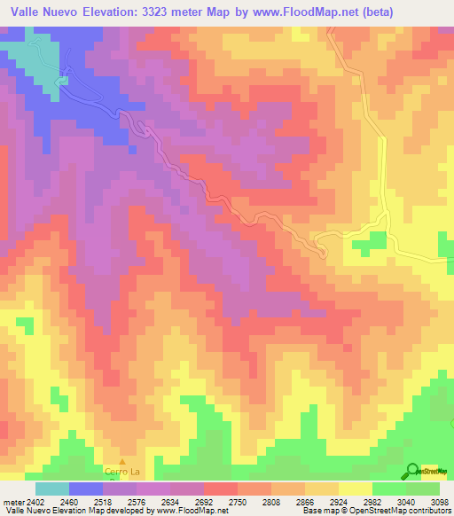 Valle Nuevo,Colombia Elevation Map