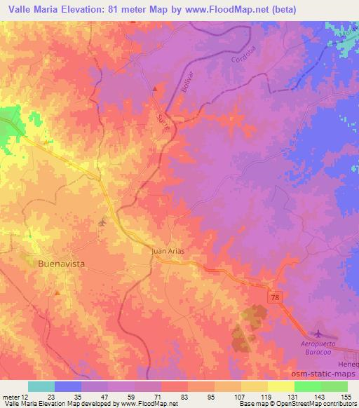 Valle Maria,Colombia Elevation Map