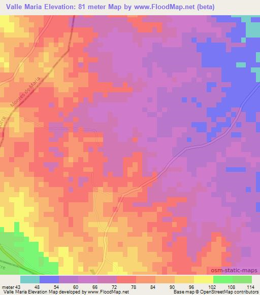 Valle Maria,Colombia Elevation Map