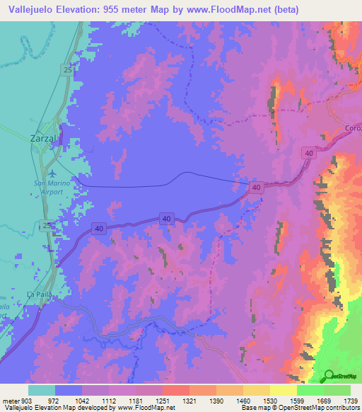 Vallejuelo,Colombia Elevation Map