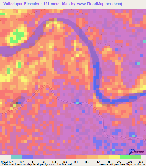 Valledupar,Colombia Elevation Map