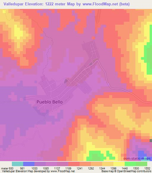 Valledupar,Colombia Elevation Map