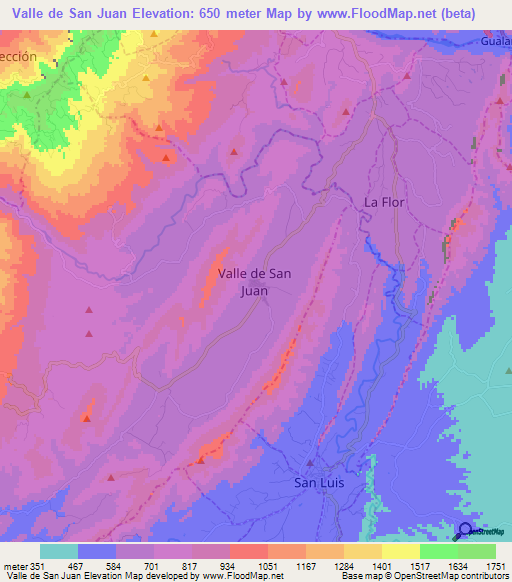 Valle de San Juan,Colombia Elevation Map