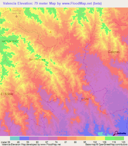 Valencia,Colombia Elevation Map