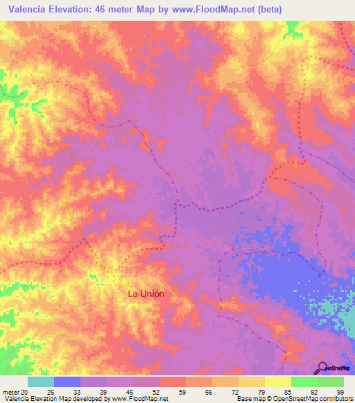 Valencia,Colombia Elevation Map