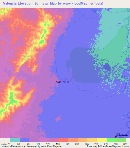 Valencia,Colombia Elevation Map