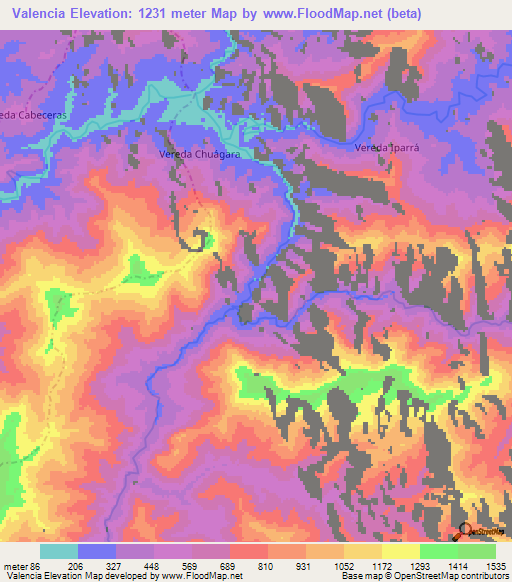 Valencia,Colombia Elevation Map