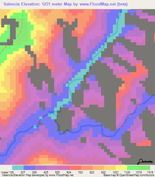 Valencia,Colombia Elevation Map