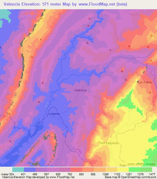 Valencia,Colombia Elevation Map