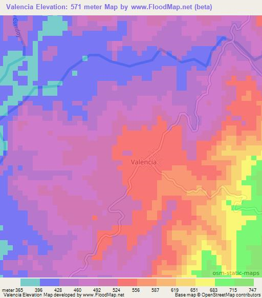 Valencia,Colombia Elevation Map