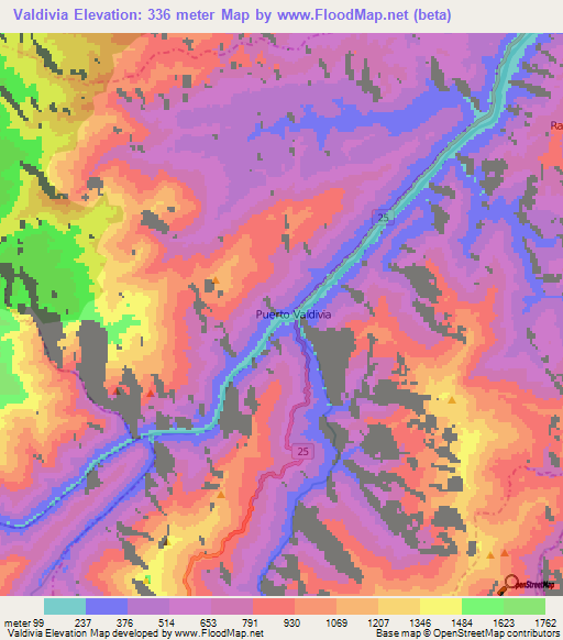 Valdivia,Colombia Elevation Map