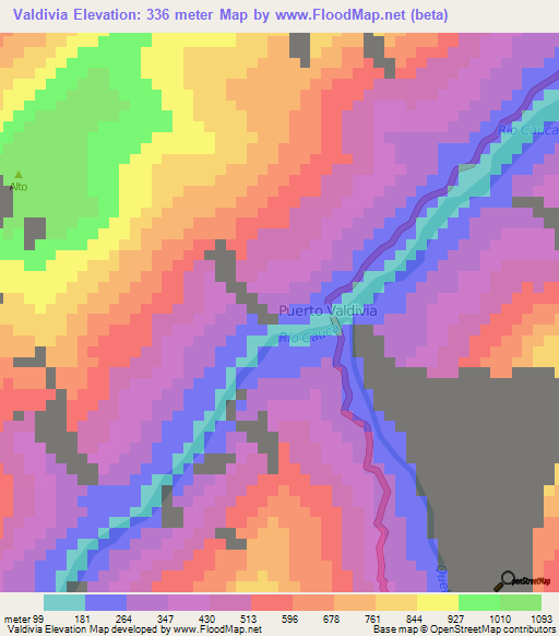 Valdivia,Colombia Elevation Map