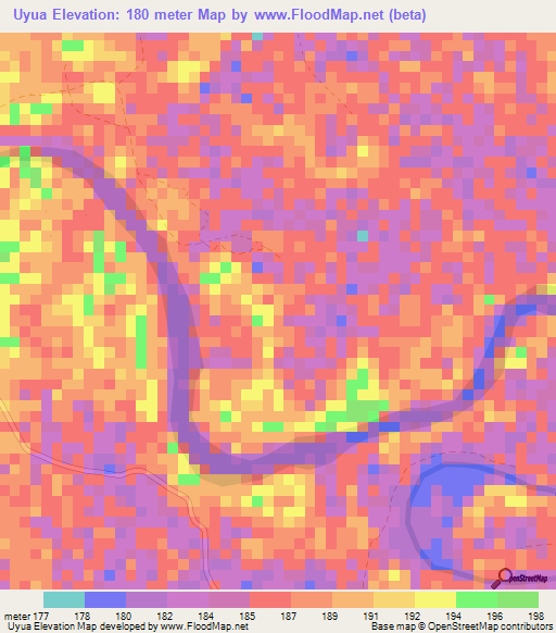 Uyua,Colombia Elevation Map