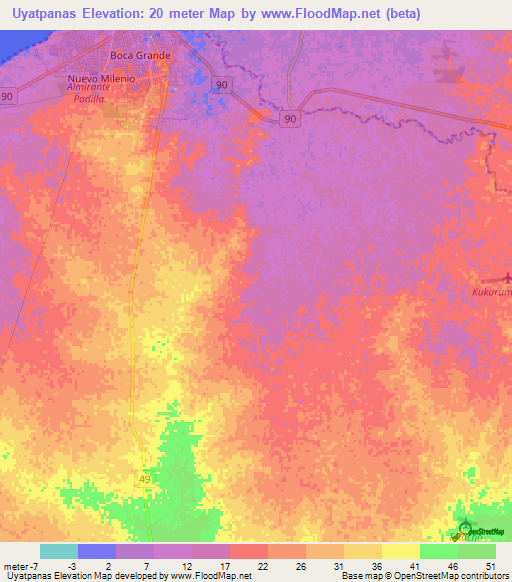 Uyatpanas,Colombia Elevation Map