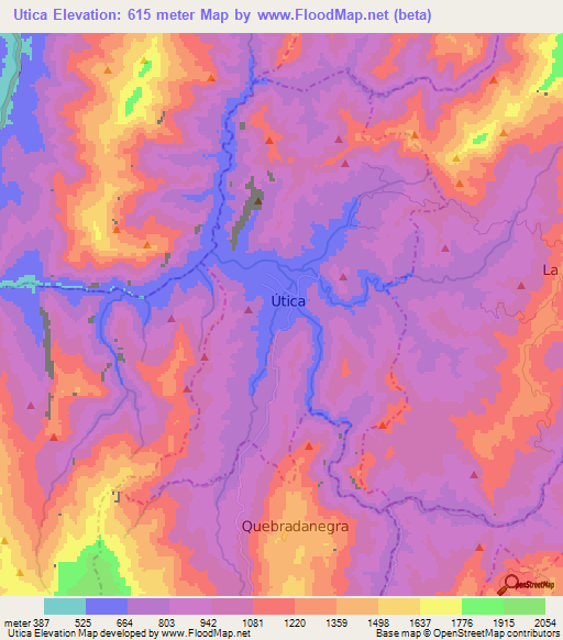 Utica,Colombia Elevation Map