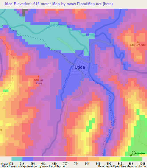 Utica,Colombia Elevation Map